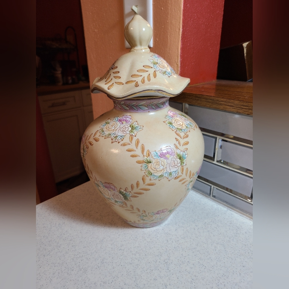Floral Ceramic Vase with Lid